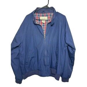 Eddie Bauer Bomber Jacket Men's Large Blue Plaid Full Zip Vintage